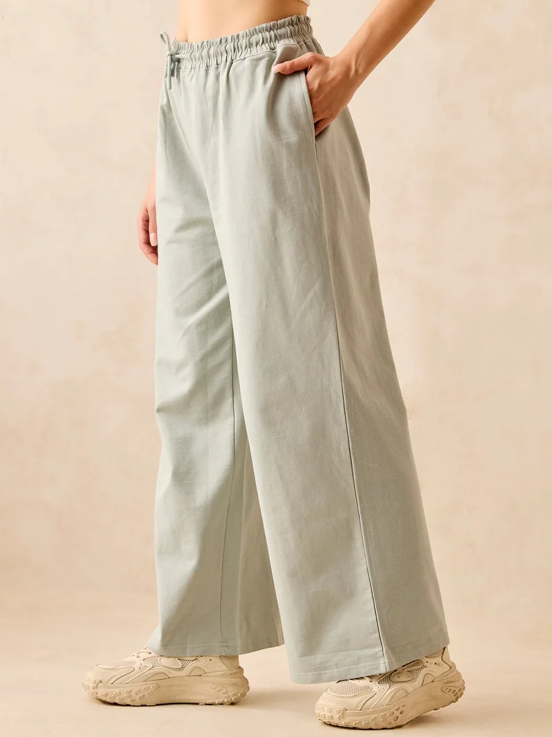 OUTZIDR Grey Solid Basic Wide Leg Sweatpants